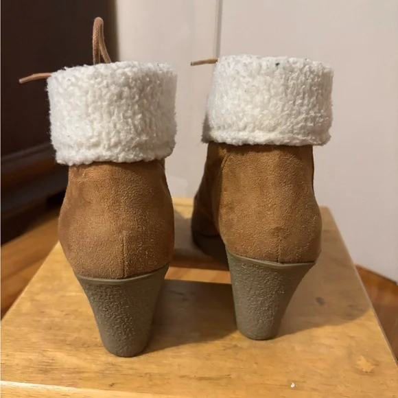 Rampage Brown Lace Up Booties with White Cuff - Picture 3 of 7